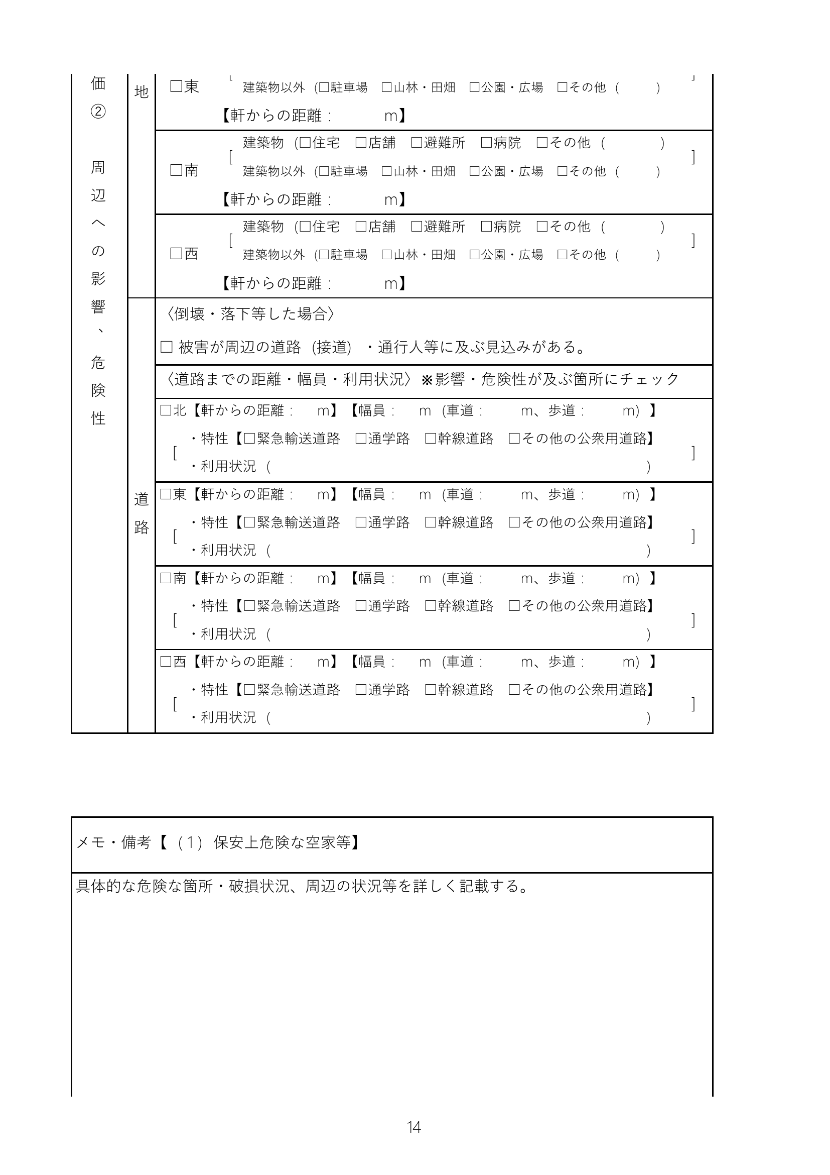 周辺への影響と危険性を記録する八街市指定様式の空欄サンプル